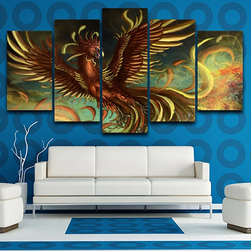 

HD Printed Modern Painting On Canvas 5 Panel Phoenix Landscape Modular Picture Wall Art Home Decor Posters Frame Living Room