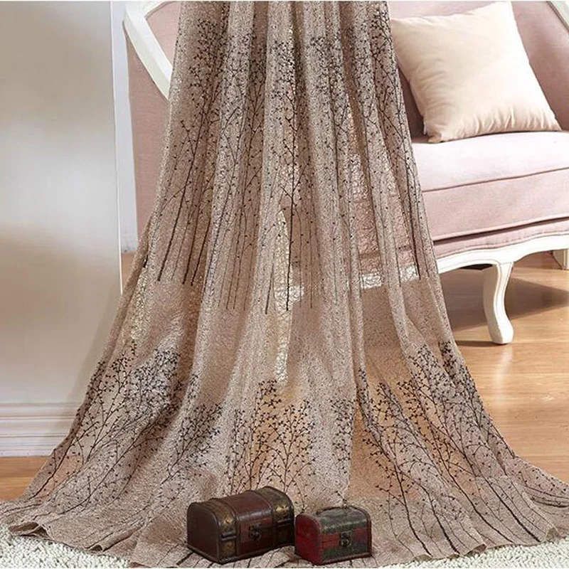 

Coffee Luxury Rich Tree Window Curtain Tulle Sheer For living Room Chenille Double-sided Thickening Blackout Curtains MY130#40