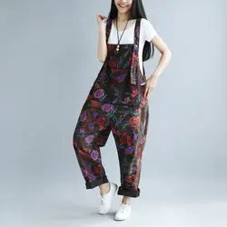 Корейские модные комбинезоны женские s комбинезон больших размеров отверстия 2019 весна лето хлопок джинсовые комбинезоны для женщин печати
