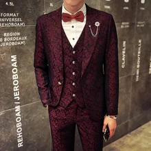 Деловые костюмы для мужчин пиджак Свадебный Выпускной блейзер для мужчин бордовый красный цветочный жаккард темно-синий блейзер для стройных мужчин твидовая куртка