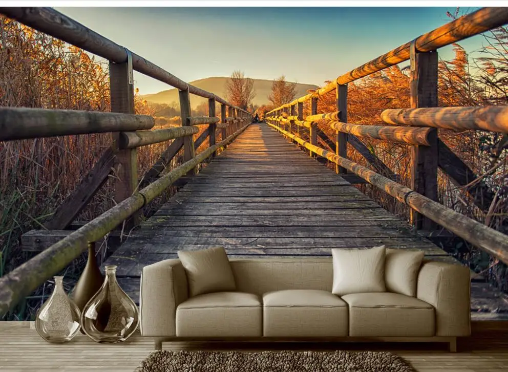 Custom Any Size TV Background Wall Mural Wall Paper Original Naked Eye 3D Space Wooden Bridge Background Wall Painting puluz photography background pvc paper for studio tent box size 73 5cm x 36cm red