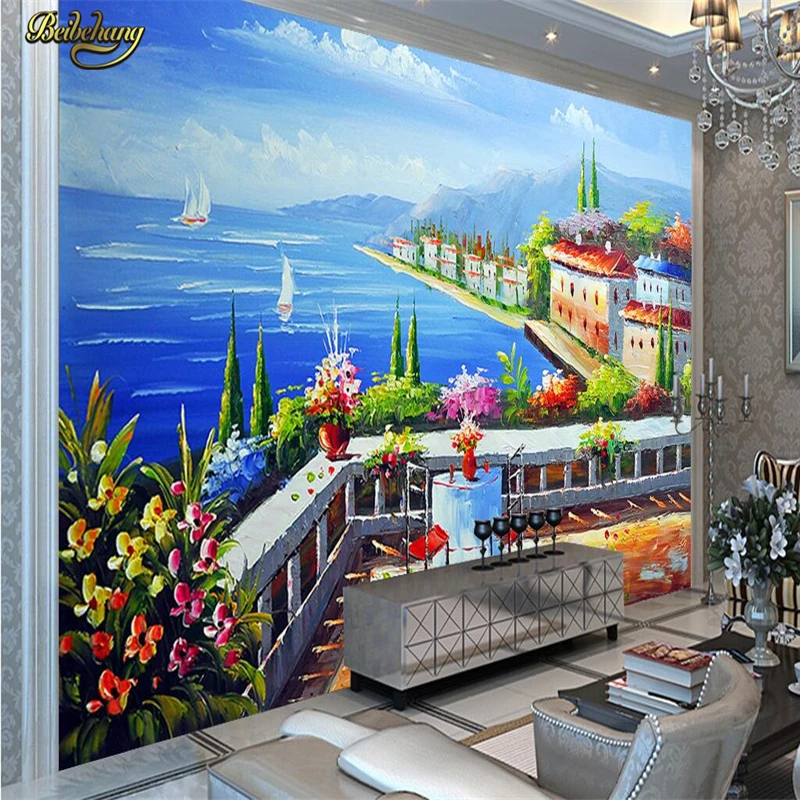 beibehang Mediterranean seaside garden Large Custom Mural Wall paper