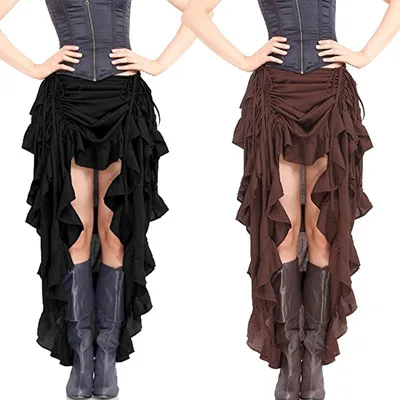 

Clubwear Sexy Punk Rock Clothing Ruffles Long Skirts Women Vintage Gothic Pirate Steampunk Skirt