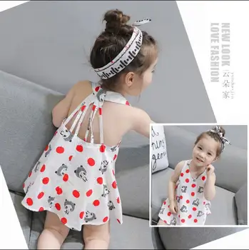 

2018 summer new girl cartoon fruit print cute and comfortable A word children's sleeveless vest beach dress