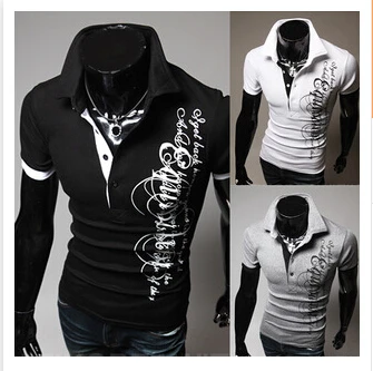 

New Men 's Polo Short Sleeve Print Camisa Polo Button Casual Solid Plus Size Slim Polo Shirt ,M/L/XL/XXL/XXXL