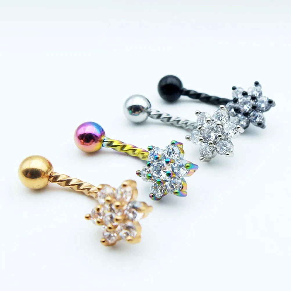 

3pcs Belly Button Ring Flower Drip Pendant Creative Rhinestone Navel Piercing Body Jewelry Belly Ring for Ladies Girl Woman