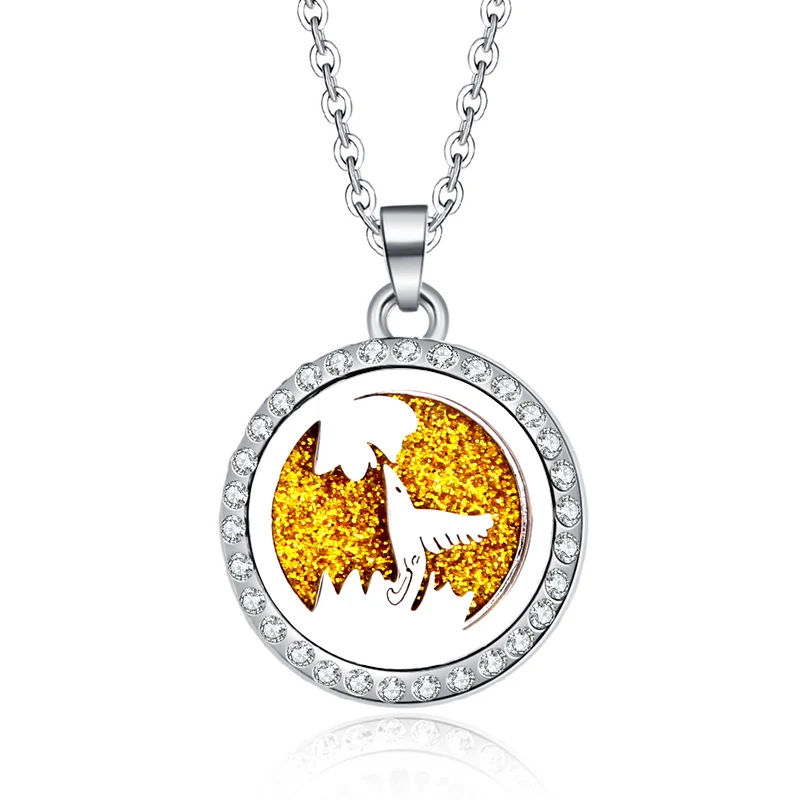

Hummingbird stainless steel Crystal zircon Aroma Diffuser Necklace Pendant Perfume Essential Oil Aromatherapy Locket Necklace