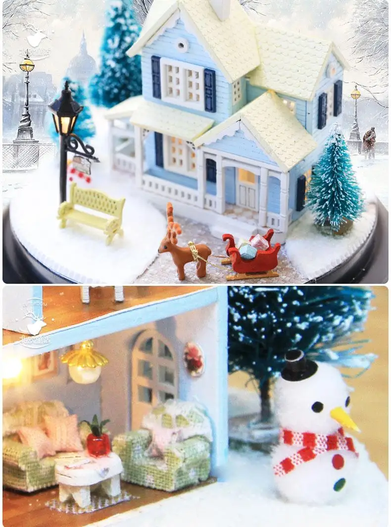 Кукольный дом Миниатюрный Кукольный кукольный домик CUTEBEE, деревянная мебель для дома, Рождественский домик, игрушки для детей, подарок на день рождения B025