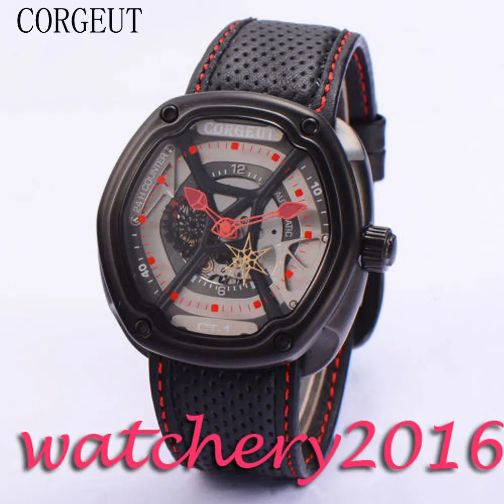 

The most worthy collection Luxury Corgeut 46mm Gray Dial red hands black PVD case Miyota Automatic movement Men's Wristwatches