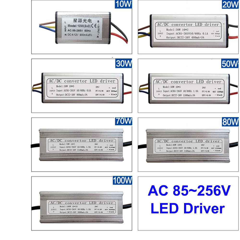 Водонепроницаемый источник питания Светодиодный драйвер для 10 Вт 20 Вт 30 Вт 50 Вт 70 Вт 80 Вт 100 Вт Светодиодный прожектор светильник