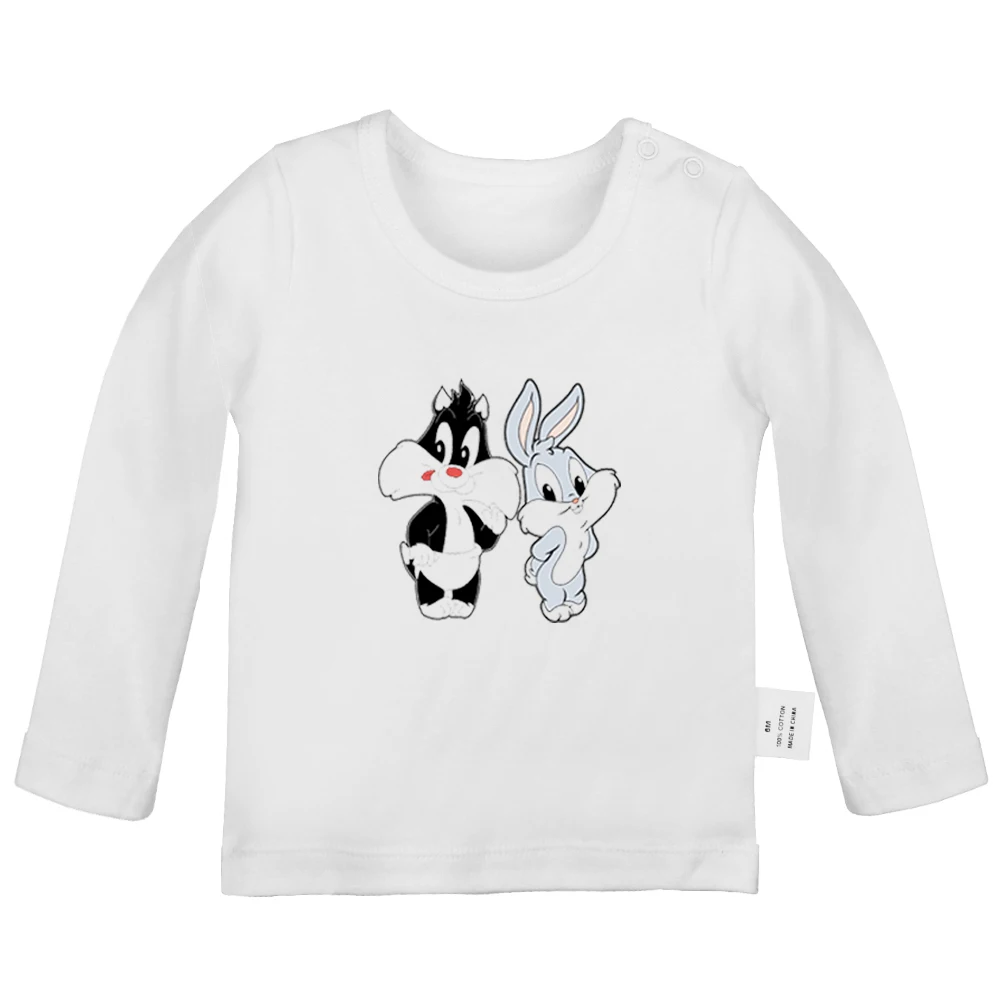 Футболки для новорожденных с милым Кроликом, багами, Банни и Твити, птицами, черным котом однотонные футболки с длинными рукавами для малышей - Цвет: JaBabyYW1185C