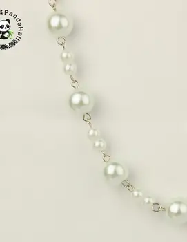 

6~12mm Handmade Round Glass Pearl Beads Chains for Neckalces Bracelets Making, with Iron Eyepins, Jewelry DIY, White, 39.3"