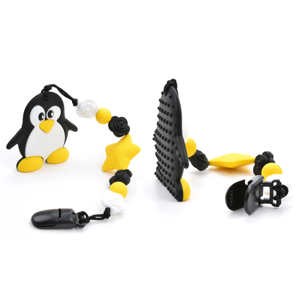 Силиконовое Зубное Пингвин детский успокоитель Рюкзаки-кенгуру игрушки, не содержащие БИСФЕНОЛ набор с подвеской на короткой цепочке силиконов бусов безопасный держатель аксессуар