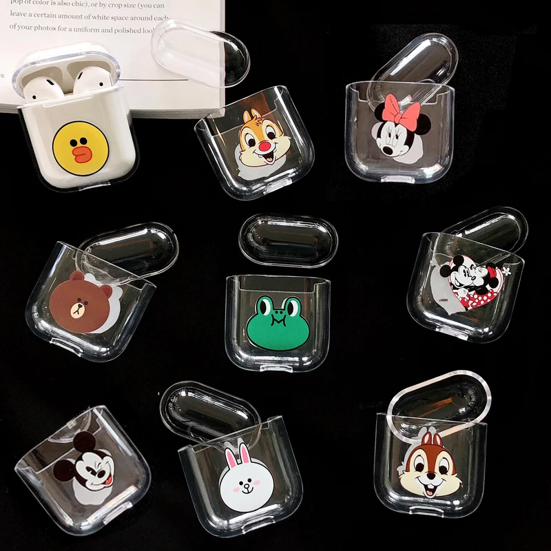 

Cute Cartoon Mickey Minnie Clear Hard Case for Apple Airpods 1/2 Headphone Cover Bluetooth Wireless Squirrel Earphone Box Bags