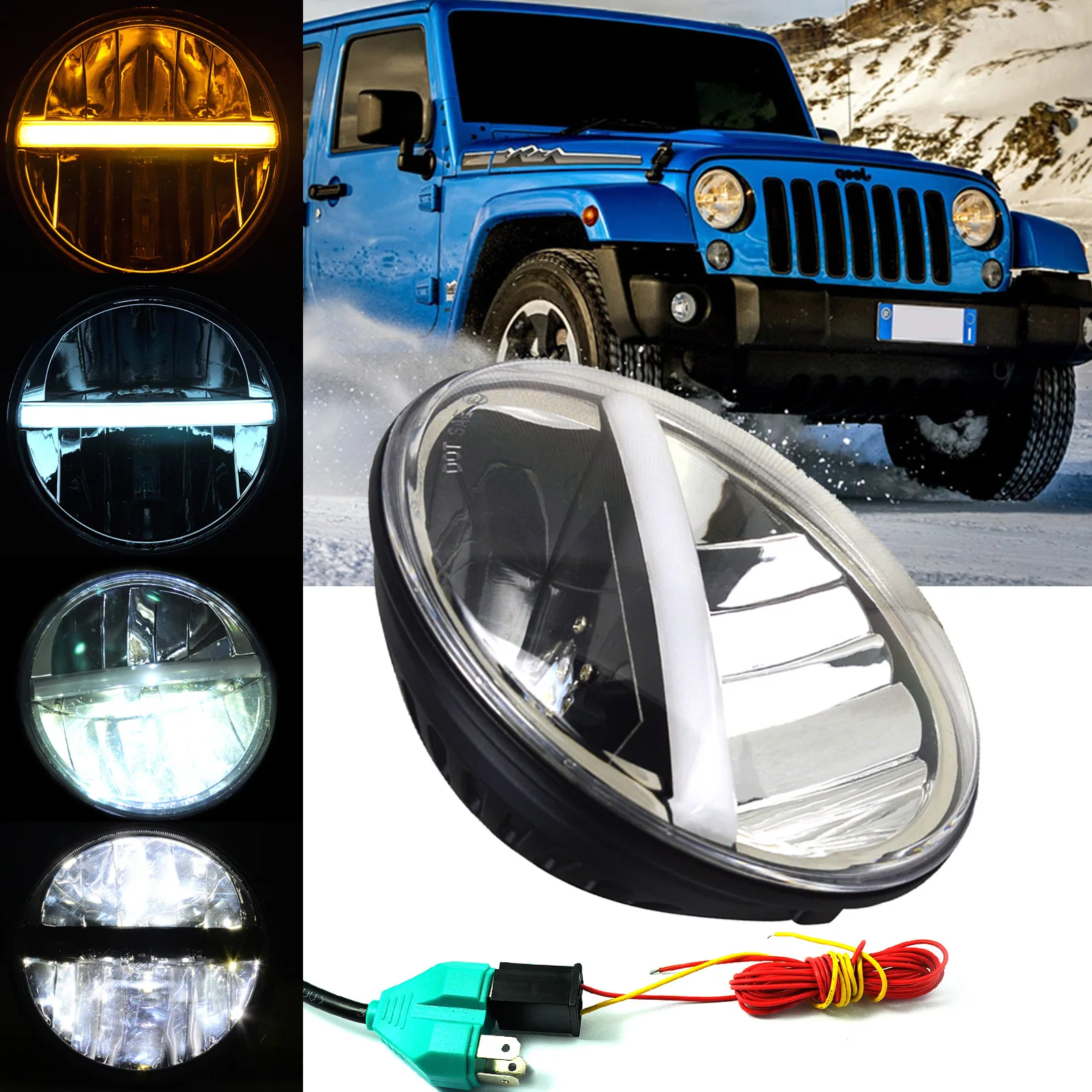 7inch CAR Round Motorcycle HID Car LED Headlight Projector Halo Daymaker Reflector F Harley