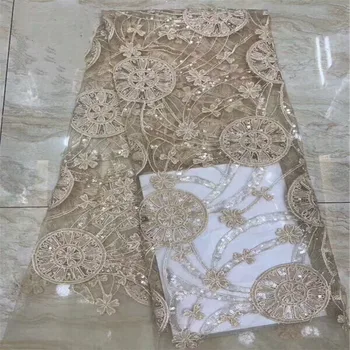 

Latest Nigerian Laces Fabrics High Quality African Laces Fabric For Wedding Dress French Tulle Lace With sequins dress dp13-75