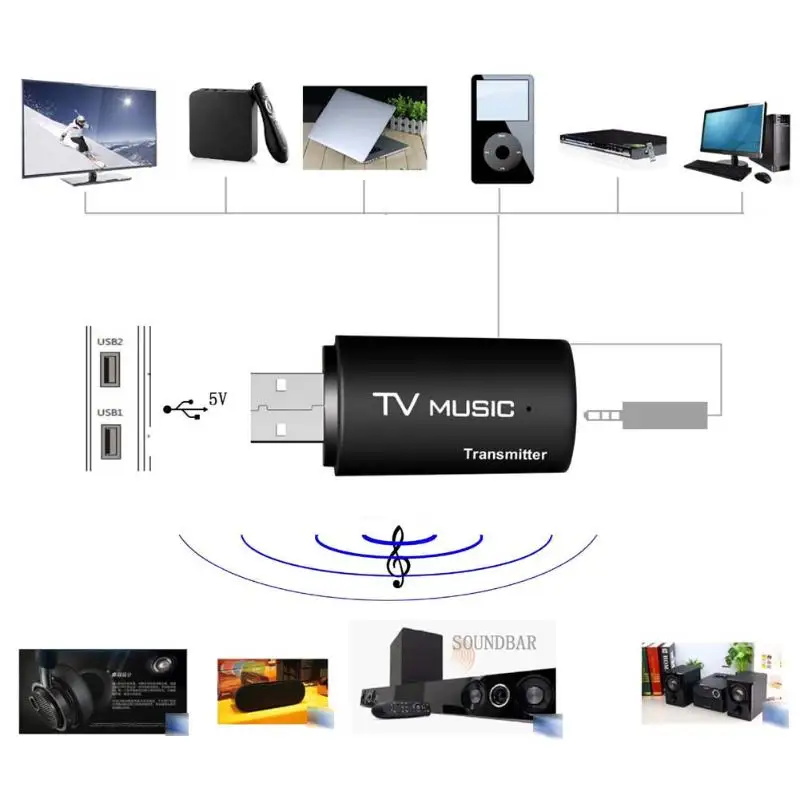 Беспроводной адаптер передатчика Беспроводной стерео Bluetooth Музыка донгл адаптер с 3,5 мм аудио разъем для ТВ MP3 ПК черный