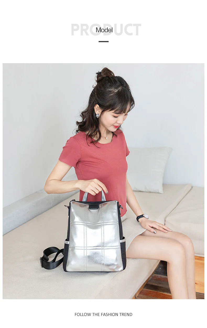 Серебряная кожаная сумка, женский рюкзак в стиле пэчворк, Элегантный женский брендовый корейский рюкзак с защитой от кражи, рюкзак mochila XA432H