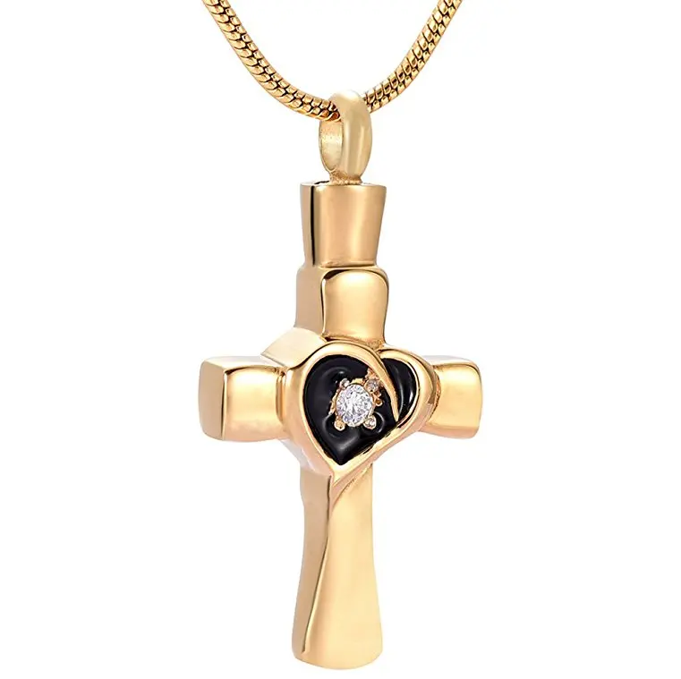 JJ001 High Quality Golden Cross Hold Zircon Cremation Jewelry Urns For