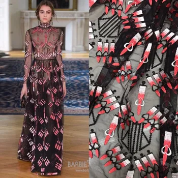 

LASUI NEW 1y=1 lot Fashion Black transparent mesh embroidery lace fabric good-looking diy for dress skirt X0366