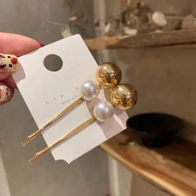 New Arrival Korean Temperament Metal Imitation Pearl Hairpin Clips Wild Sweet Bangs Clip Card Network Red Hair Side | Украшения и