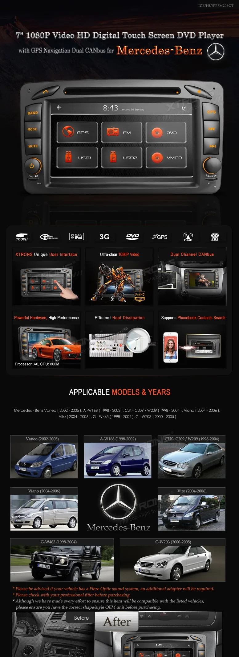 Top XTRONS DVD Player For Mercedes-Benz Vaneo 2 din car audio 1080P Video Dual Channel CANbus HD Touch Screen with GPS Navigation 0 Top XTRONS DVD Player For Mercedes-Benz Vaneo 2 din car audio 1080P Video Dual Channel CANbus HD Touch Screen with GPS Navigation 0