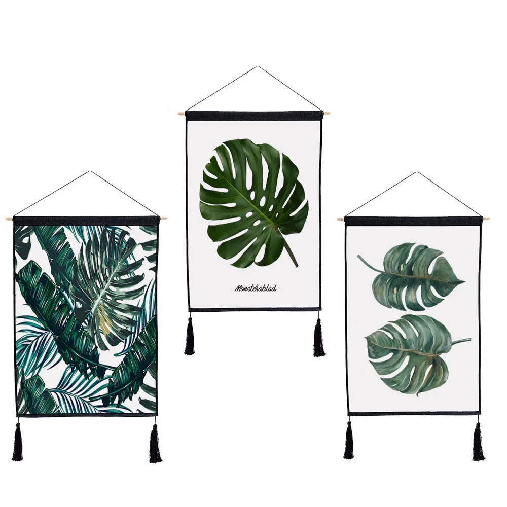 

Green Plant Leaf Watercolor Hanging Wall Tapestries Mandala Tapestry Landscape Wallpaper Wall Art Ammeter Box Shelter Home Decor