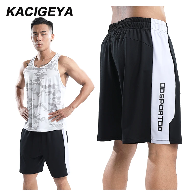 

2019 Running Shorts Basketball Men Gym Workout Training Shorts Elastic Wais Black Patchwork Pocket Outdoor Shorts