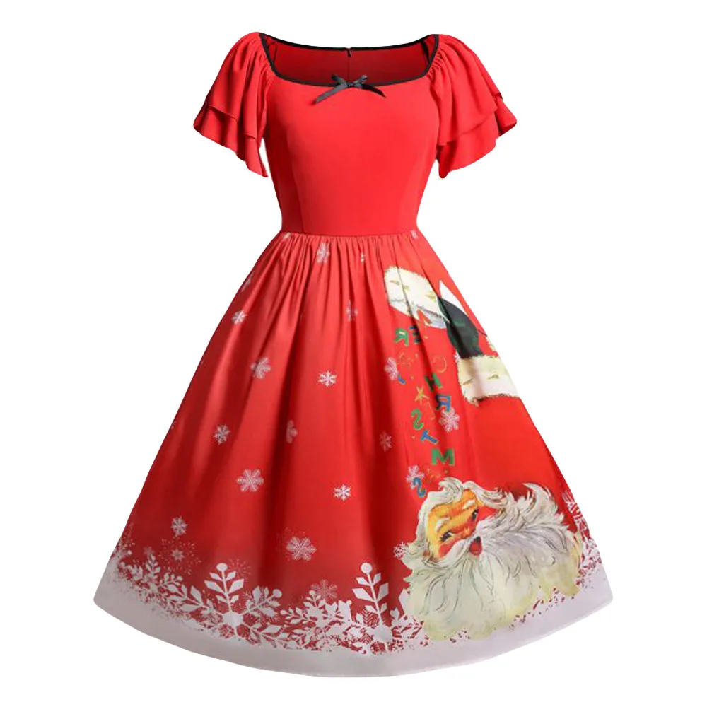 Рождественское мини-бальное платье размера плюс 5XL, женское рождественское платье с рукавом-бабочкой и бантом, платья с принтом Санта Клауса 10,6