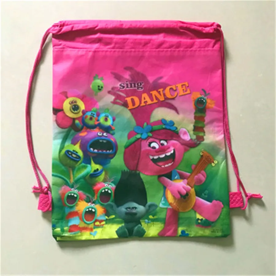 

24pcs/lot Kid Favors Birthday Party Supplies Trolls Poppy Gift Bags Non-Woven Fabric Drawstring Backpacks