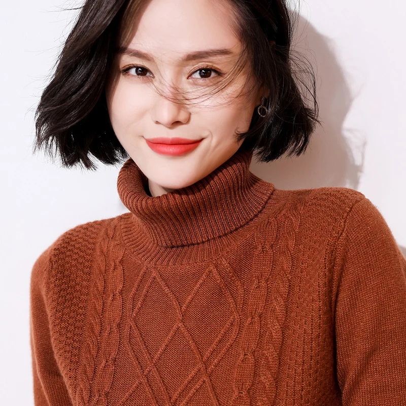 

Autumn Winter Women's Pure Cashmere Sweater Turtleneck Sweater Long-sleeved Solid Color Soft Sweater Warm Pullover Short Sweater