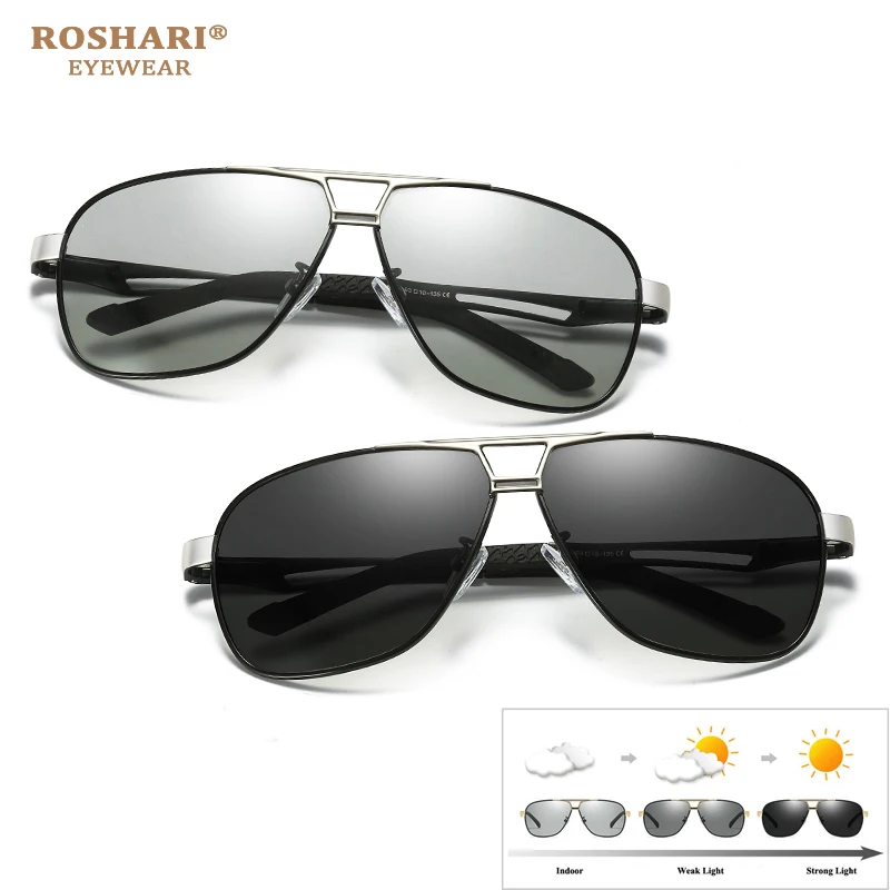 RoShari вождения фотохромные поляризационные солнцезащитные очки для мужчин алюминий магния обесцвечивание солнцезащитные очки для мужчин lentes de sol hombre