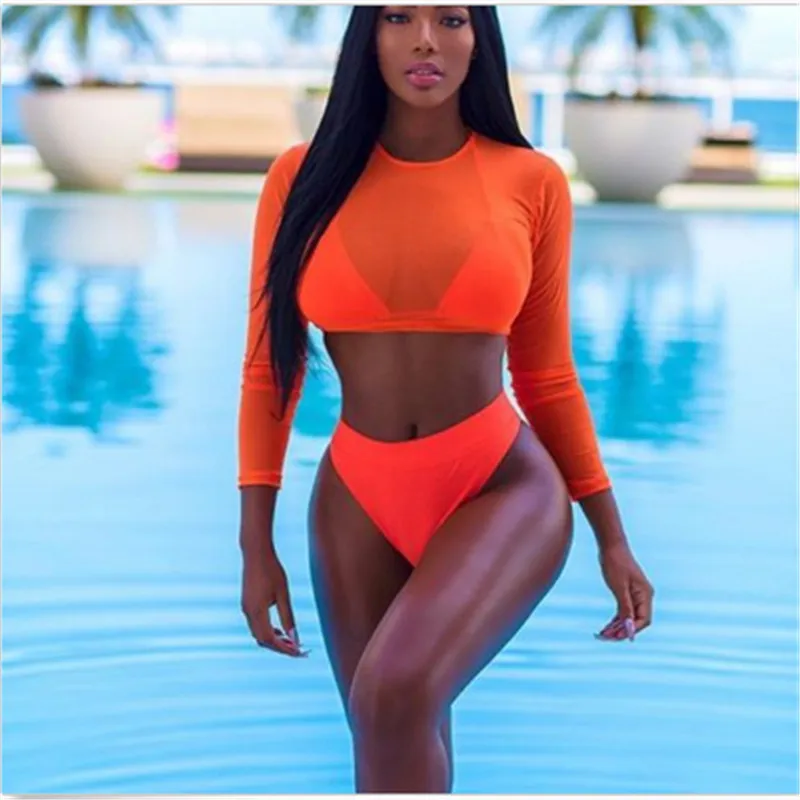 

3PCS Women Push-up Padded Bra Bandage Bikini Set Swimsuit Sheer Swimwear Bathing Fish Net Bikini Set Monokini Swimsuit Swimwear