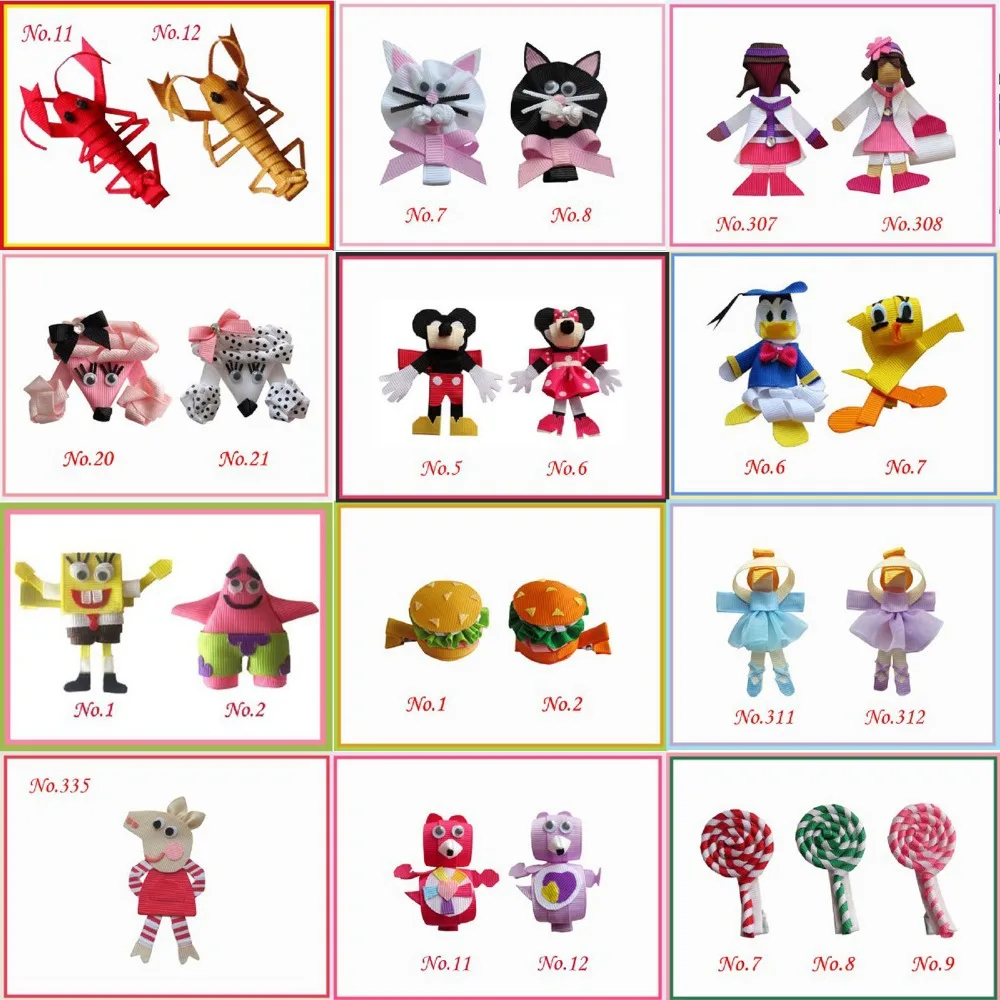 Hand Customize New 50pcs Bug Bow Clip Character Teddy Bear Dog Hamburger Lollipop Monkey SpongeBobToy story | Аксессуары для