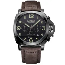 Megir Cronógrafo Reloj de Los Hombres de la Marca de Lujo de Cuarzo Ocasional Del Deporte Militar Reloj de Los Hombres de Cuero Genuino Reloj de Pulsera Relogios