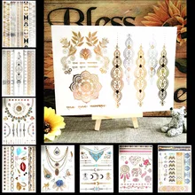 Style 1-25 Shiny Wedding Gold Temporary Tattoo Body Art Flash Tattoo Stickers, 21*15cm Waterproof Tatoo Henna Sex Product Tatto