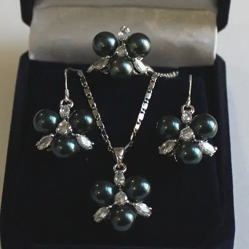 

UT5860 shippingBeautiful Shell Pearl Beads Flower Crystal Pendants Necklace earring Ring
