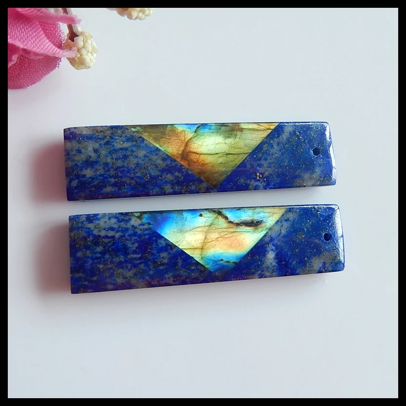 

Fashion Jewelry For Women Earrings Accessories,Lapis lazuli ,Labradorite Intarsia Gemstone earring jewelry,40x10x4mm,8.6g