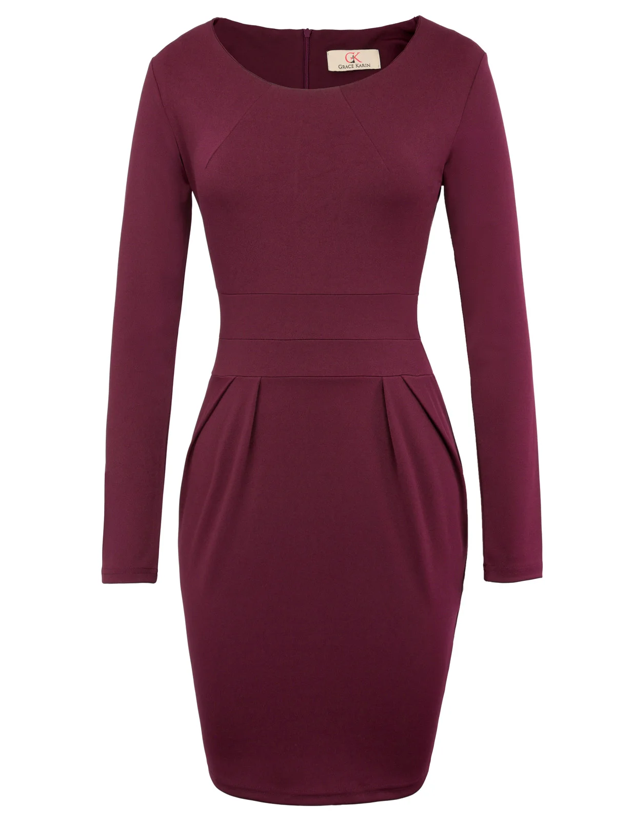 Grace Karin Women Office Dress Retro Vintage long sleeve black red