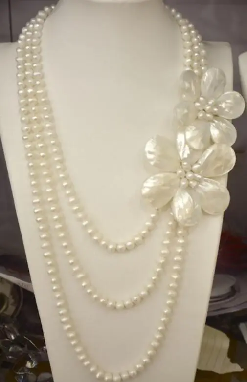 

2017 new arrival Fashion 3 rows Freshwater Pearl Mother of pearl Sea Shell Pearl flower Necklace for Women