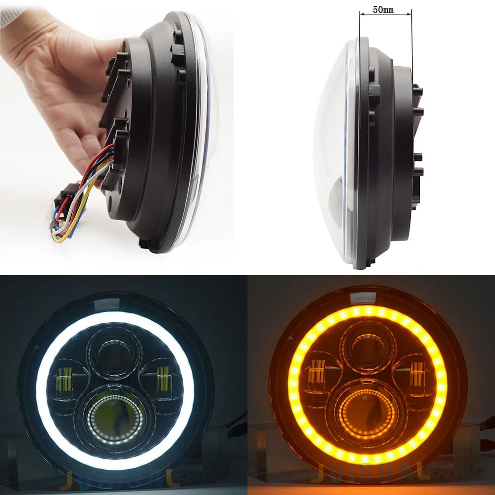 Мотоцикл 7 дюймов светодиодные фары &quotLED DRL H4 гало кольца янтарные поворотов