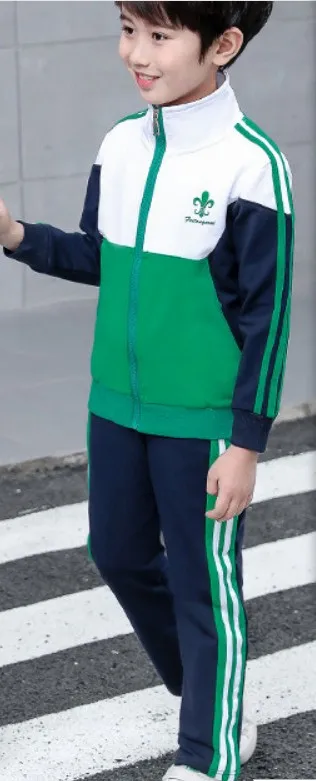 Детская одежда спортивная одежда в университетском стиле, новинка года, Модный комплект для мальчиков и девочек, рубашка на молнии с длинными рукавами+ штаны для детей возрастом от 4 до 20 лет - Цвет: Green boy