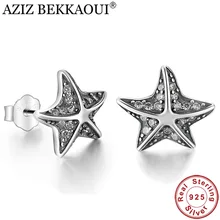 AZIZ BEKKAOUI милые стерлингового серебра 925 пробы звезда тропическая Морская звезда серьги-гвоздики с кристаллом для женщин femme Fine Jewelry