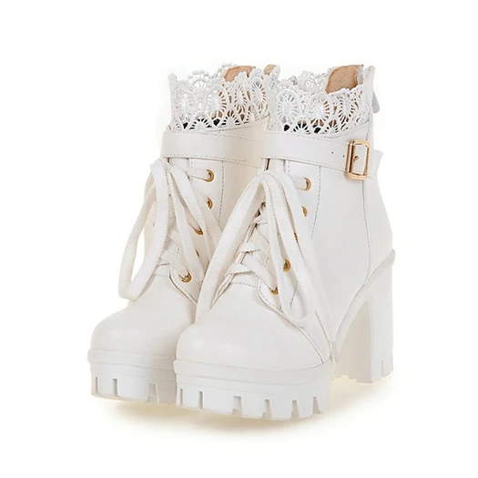 Tacón Alto Punta Redonda Cordón Tobillo 2017 Impermeable Botas Blancas De Plataforma  Barato Botines Zapatos Corto Cinturón Ata Para Arriba 11 Tamaño 10 43 Talla  Grande Kawaii Fornido Mujer 9 Señoras Nuevo|white