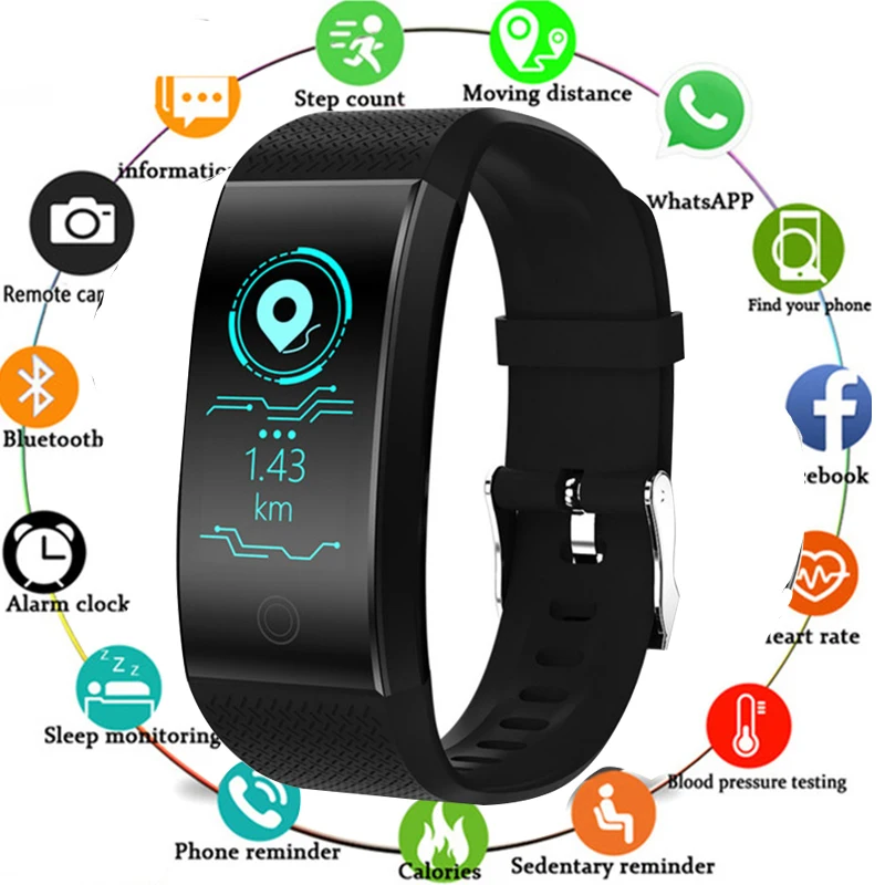 

2019 QW18 bluetooth water proof Call and message reminder heart rate sleep monitor color screen smart bracelet wristband Men