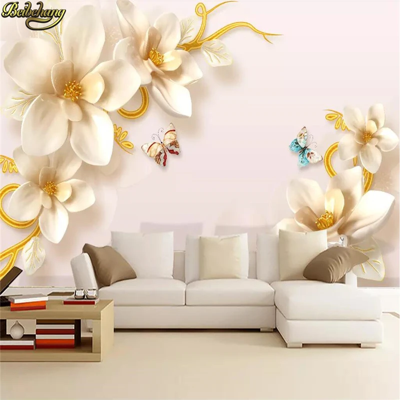 

beibehang Custom Embossed jewels flowers 3d mural wallpaper Photo Wall paper 3D Landscape Living Room Modern decoration home