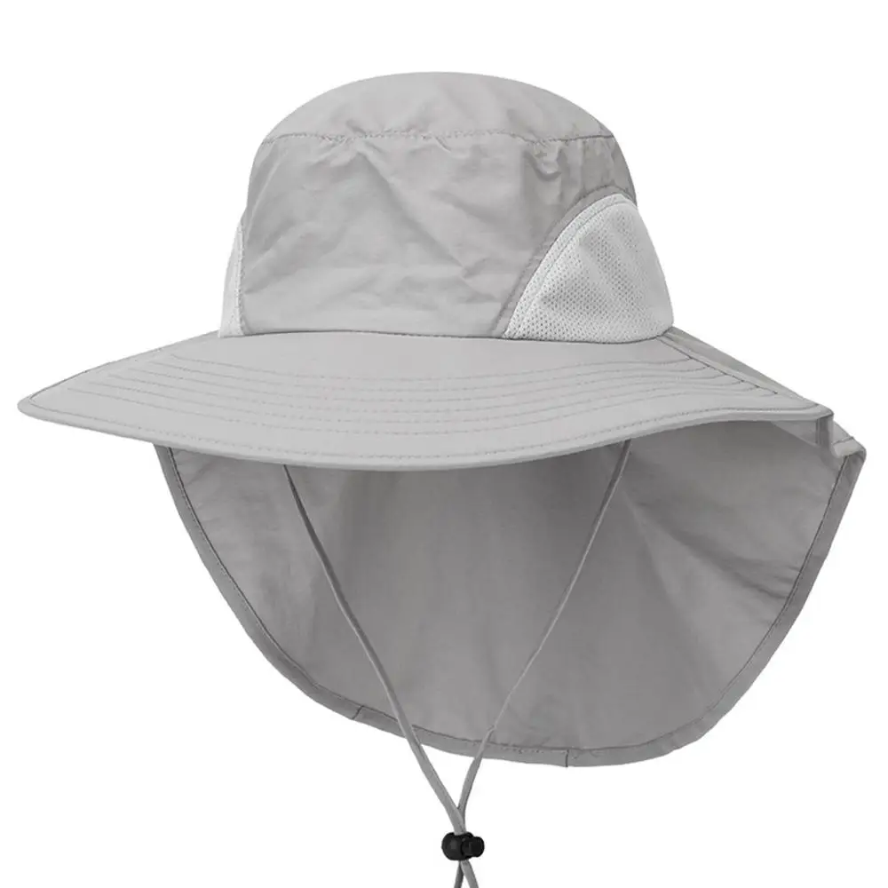 Summer Sun Hat Bucket Men Women Boonie Hat with Neck Flap Outdoor UV Protection Large Wide Brim Hiking Fishing Mesh Breathable