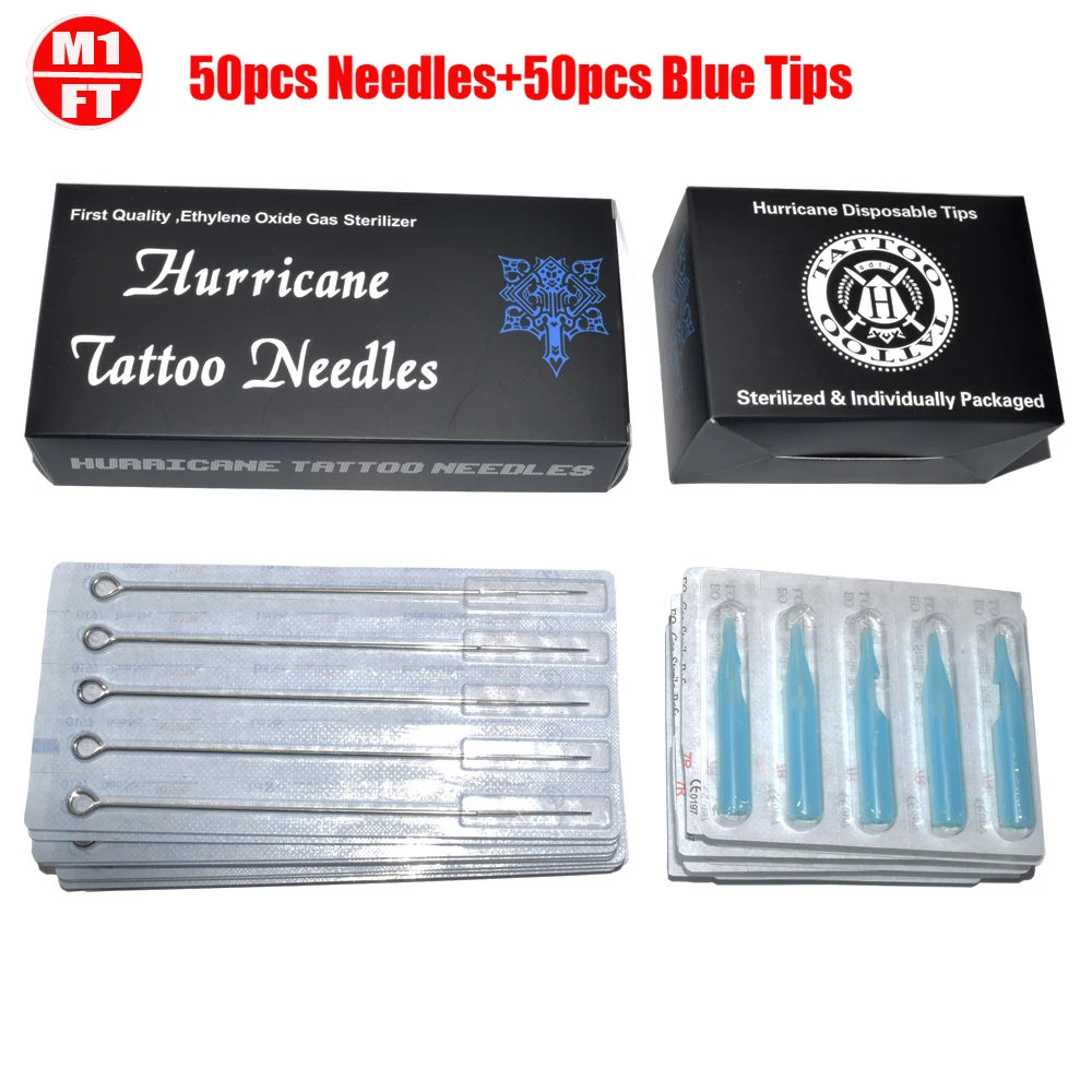 50PCS Disposable Sterile Tattoo Needle+50PCS Blue Disposable Tattoo