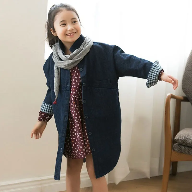 Пальто и куртки для девочек; коллекция года; весенние брендовые Детские куртки для девочек; джинсовые длинные дизайнерские куртки для девочек; Тренч