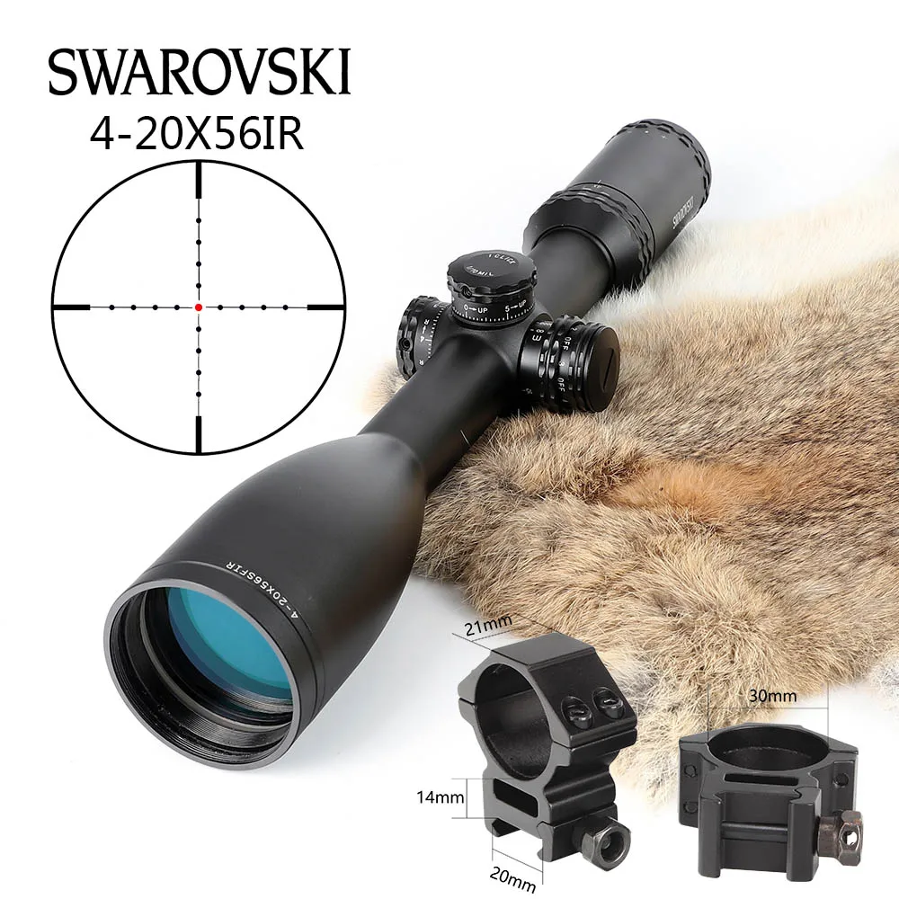 Имитация Swarovskl 4-20x56 SFIR RifleScopes Mil Dot glass F40-1 прицелы для охотничьей винтовки Сделано в Китае - Цвет: with Picatinny Rings